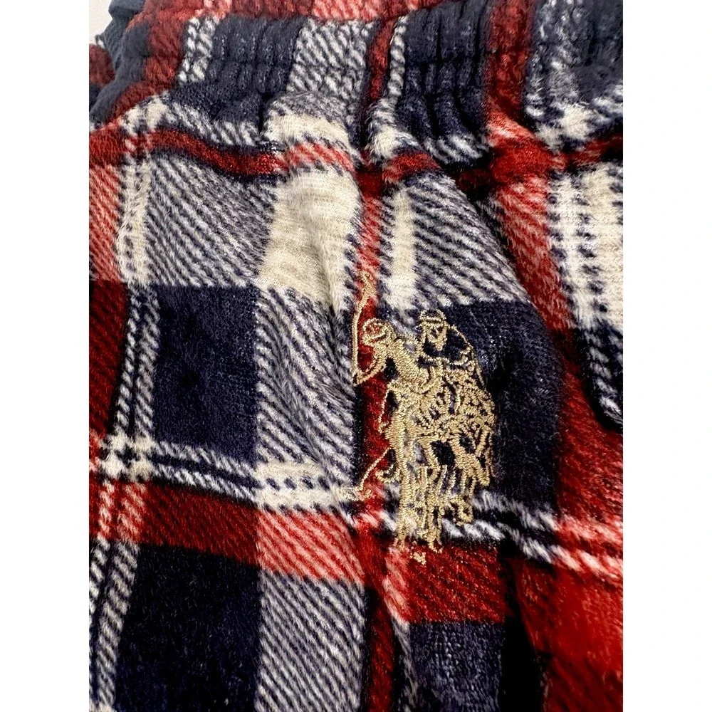 Polo Assn Sleepwear L Men Bottoms Plaid Velour Pyjama Loungewear  Christmas Pony